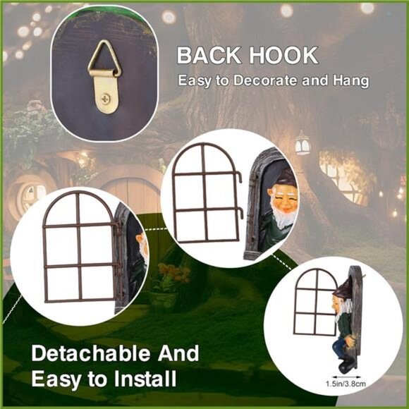 7 Pcs Fairy Garden Accessories Tree Hugger Gnome Statue Fairy Door Window Set - Picture 3 of 8